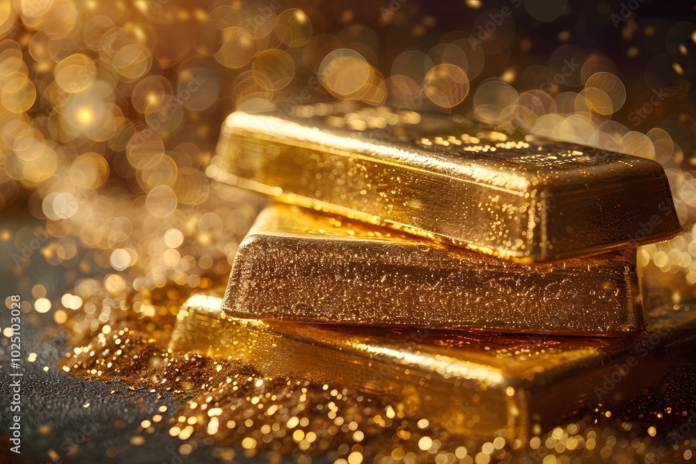 Luxurious Gold Bars Surrounded by Sparkling Glitter Luxurious Gold Bars Surrounded by Sparkling Glitter