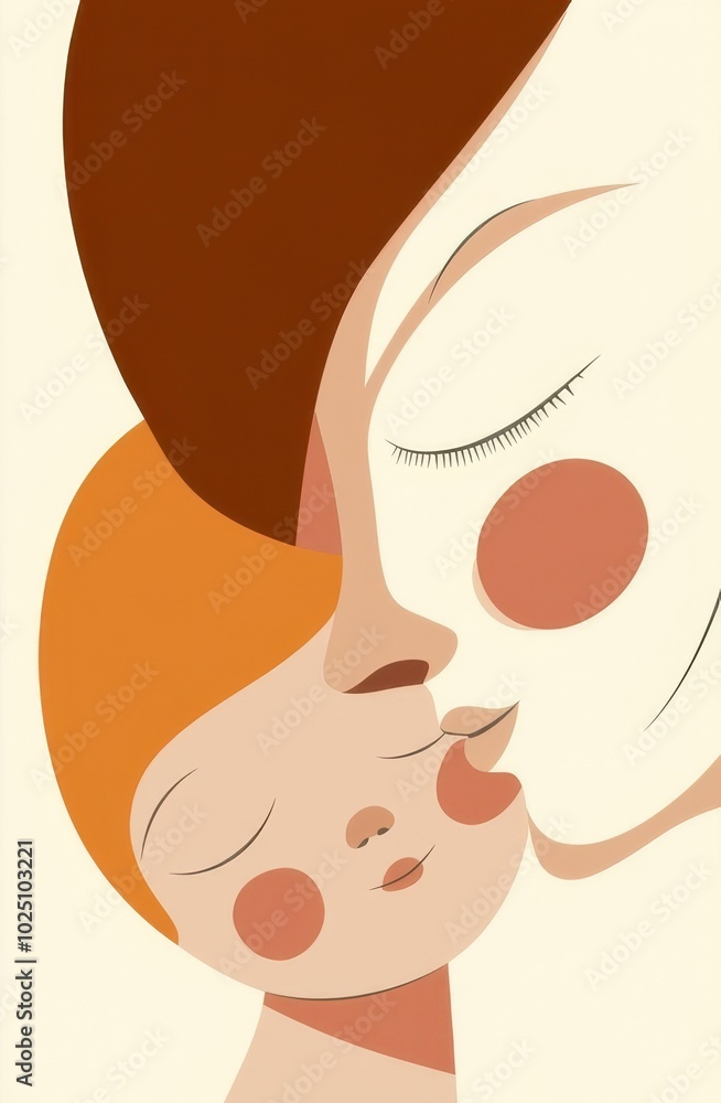 A minimalist art illustration depicting a mother gently kissing her child, symbolizing maternal love and affection. A minimalist art illustration depicting a mother gently kissing her child, symbolizing maternal love and affection.