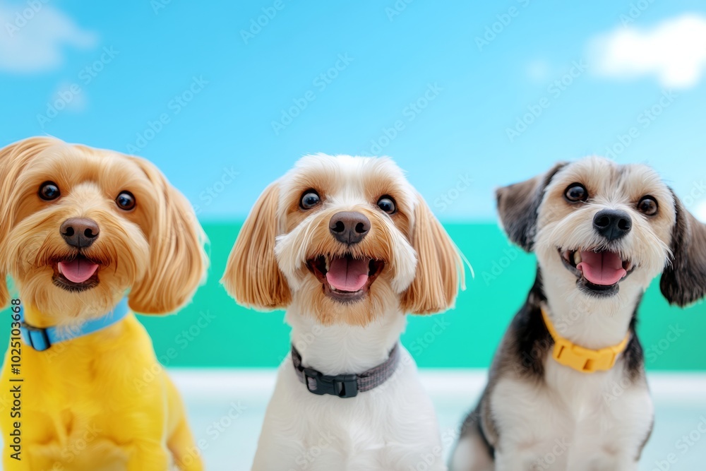 Φωτογραφία Group of dogs are standing next to each other, with one of them having a pink tongue