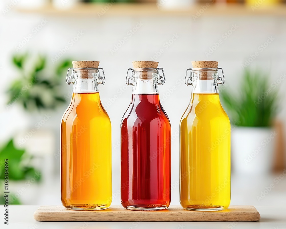 Kombucha bottles on a wellness table, emphasizing the role of probiotics in a healthy lifestyle, probiotic, kombucha, wellness table, lifestyle Kombucha bottles on a wellness table, emphasizing the role of probiotics in a healthy lifestyle, probiotic, kombucha, wellness table, lifestyle