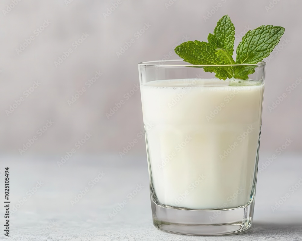 Kefir in a glass with fresh mint, emphasizing its high probiotic content for wellness, probiotic, kefir, wellness, mint Kefir in a glass with fresh mint, emphasizing its high probiotic content for wellness, probiotic, kefir, wellness, mint