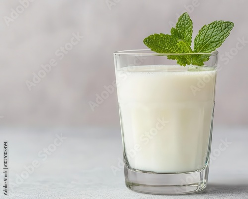 Kefir in a glass with fresh mint, emphasizing its high probiotic content for wellness, probiotic, kefir, wellness, mint