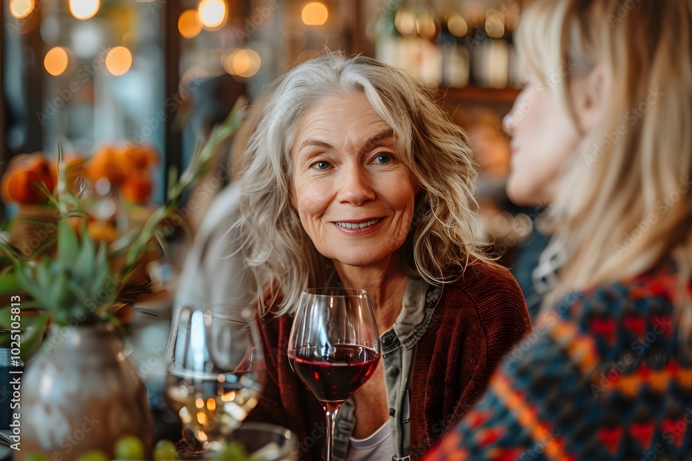 Joyful Moments: Two Women Sharing Laughter Over Wine in a Cozy Setting Joyful Moments: Two Women Sharing Laughter Over Wine in a Cozy Setting