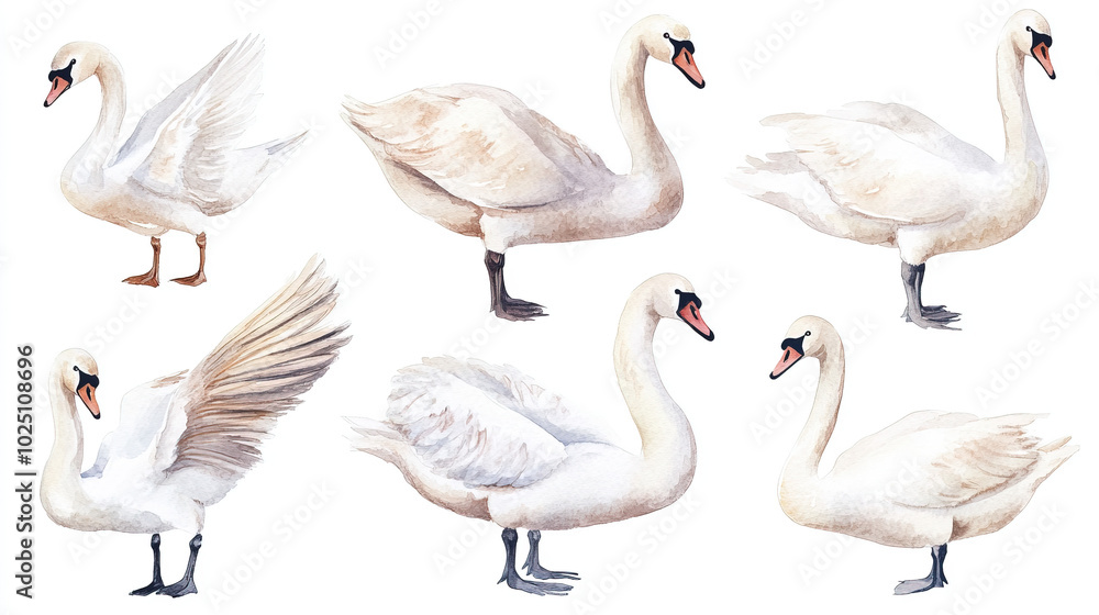 Obraz premium Swan bird, Elegant Watercolor birds hand-painted Isolated. Perfect for designers, nature lovers, creative decor. Clipart