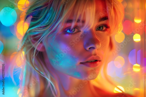 Captivating Portrait with Colorful Bokeh and Soft Lighting