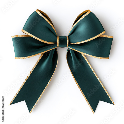 Luxurious green velvet bow with golden edges, perfect for festive decorations and gift wrapping. This elegant ribbon adds touch of sophistication to any occasion