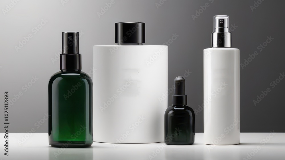 Minimalist Skincare Bottles with Pump Dispensers on Marble Surface - Clean Beauty Packaging Design Minimalist Skincare Bottles with Pump Dispensers on Marble Surface - Clean Beauty Packaging Design