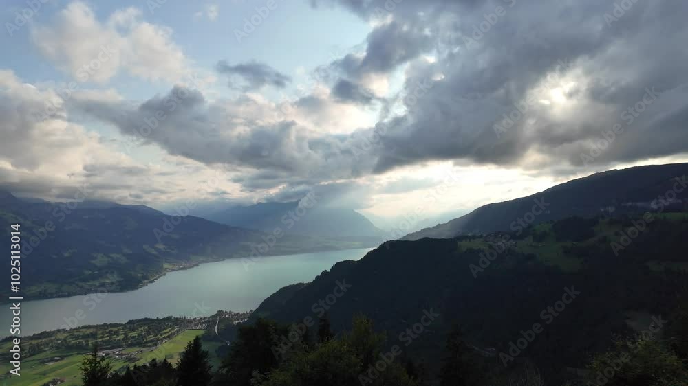 Sunset Over Lake Thun Viewed from Harder Kulm, Switzerland – Scenic Alpine Panorama Sunset Over Lake Thun Viewed from Harder Kulm, Switzerland – Scenic Alpine Panorama