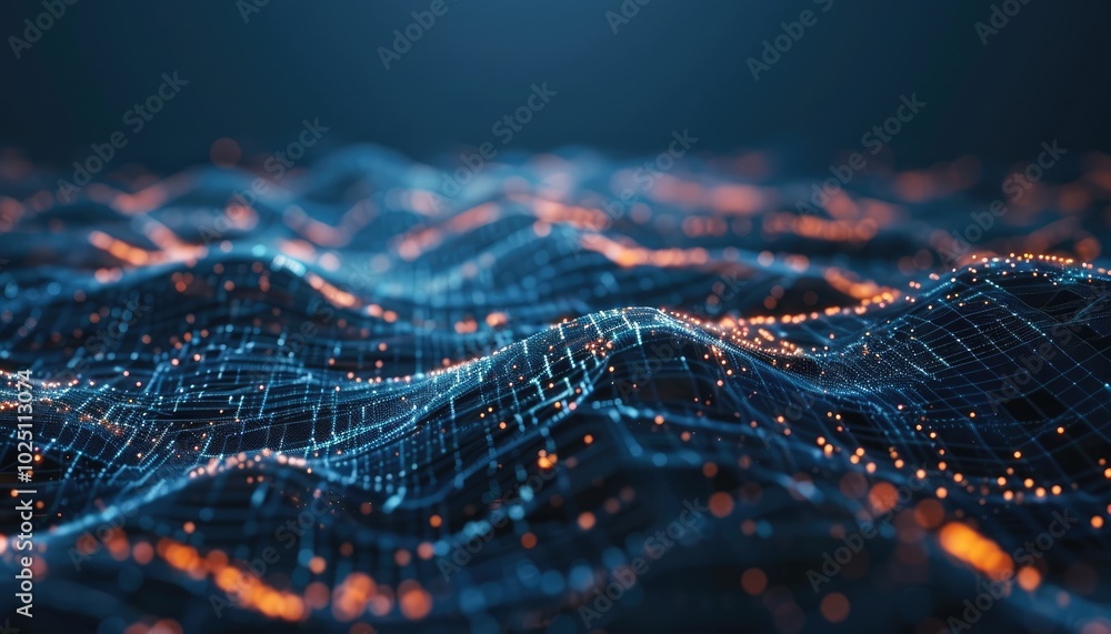 Abstract Digital Landscape with Orange Glowing Points Abstract Digital Landscape with Orange Glowing Points