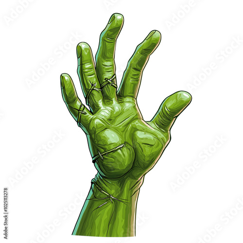 Zombie green hand illustration for halloween png transparent