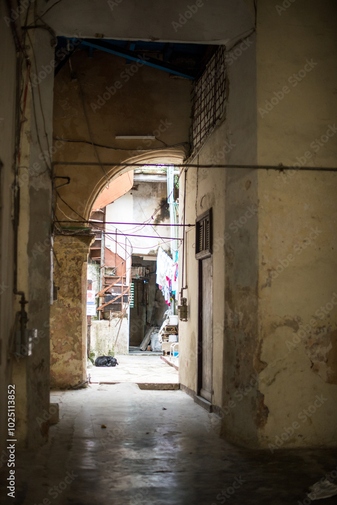 view of old dilapidated streets in downtown at Havana during dawn the sun. Poor areas with ramshackle houses view of old dilapidated streets in downtown at Havana during dawn the sun. Poor areas with ramshackle houses
