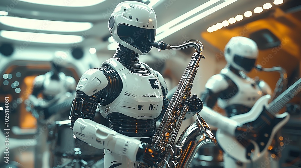 Futuristic Robot Band: A Saxophone Symphony Futuristic Robot Band: A Saxophone Symphony