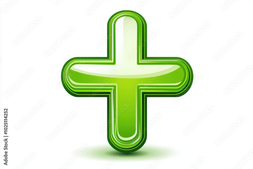 A vibrant green plus sign on a white isolated background, perfect for health or growth themes. A vibrant green plus sign on a white isolated background, perfect for health or growth themes.