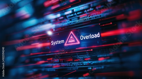 Wallpaper Mural Digital representation of system overload with neon colors and warning sign. Torontodigital.ca