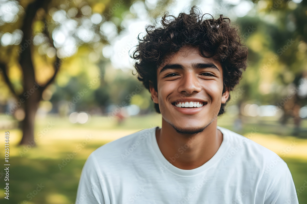 Young man smiling in casual clothes, enjoying a park day Young man smiling in casual clothes, enjoying a park day