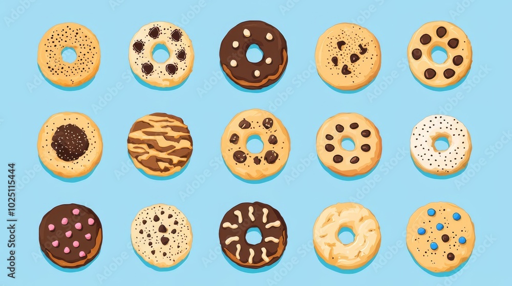 A delightful assortment of various cookies on a blue background, featuring different flavors and toppings for every sweet tooth. A delightful assortment of various cookies on a blue background, featuring different flavors and toppings for every sweet tooth.