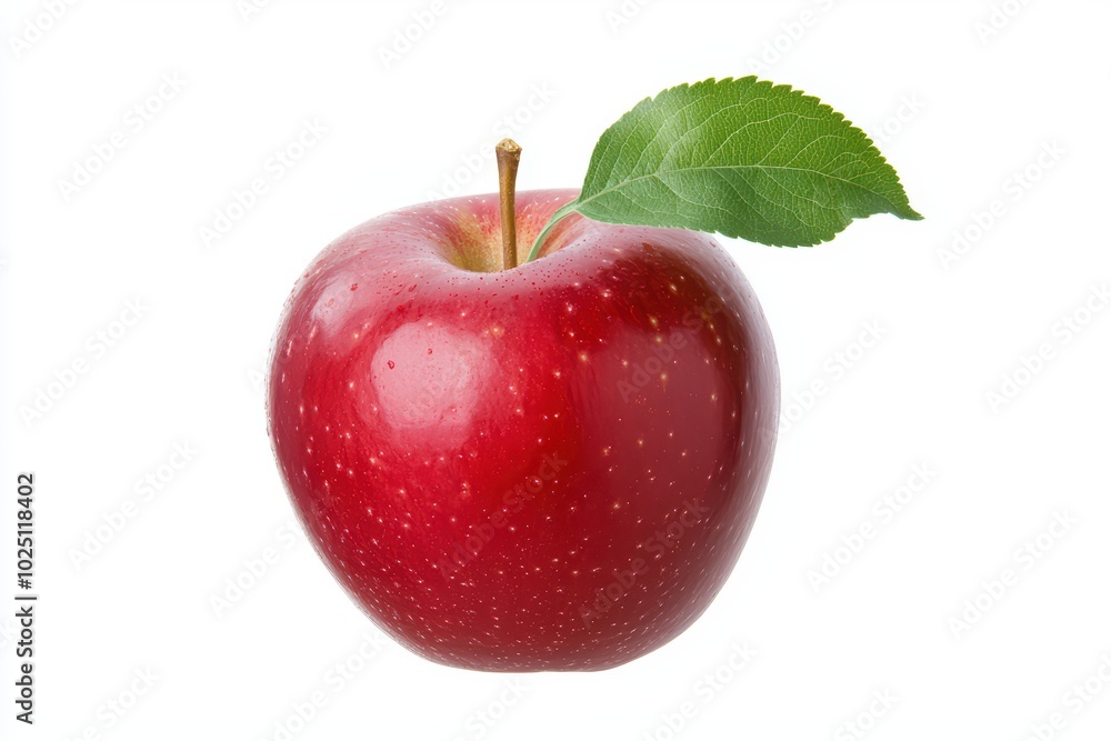 Fresh red apple with a green leaf on a white isolated background. Fresh red apple with a green leaf on a white isolated background.
