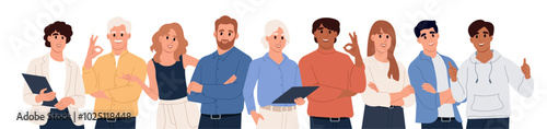 Business people group portrait. Men and women, colleagues stand together. Vector flat illustration isolated on white background