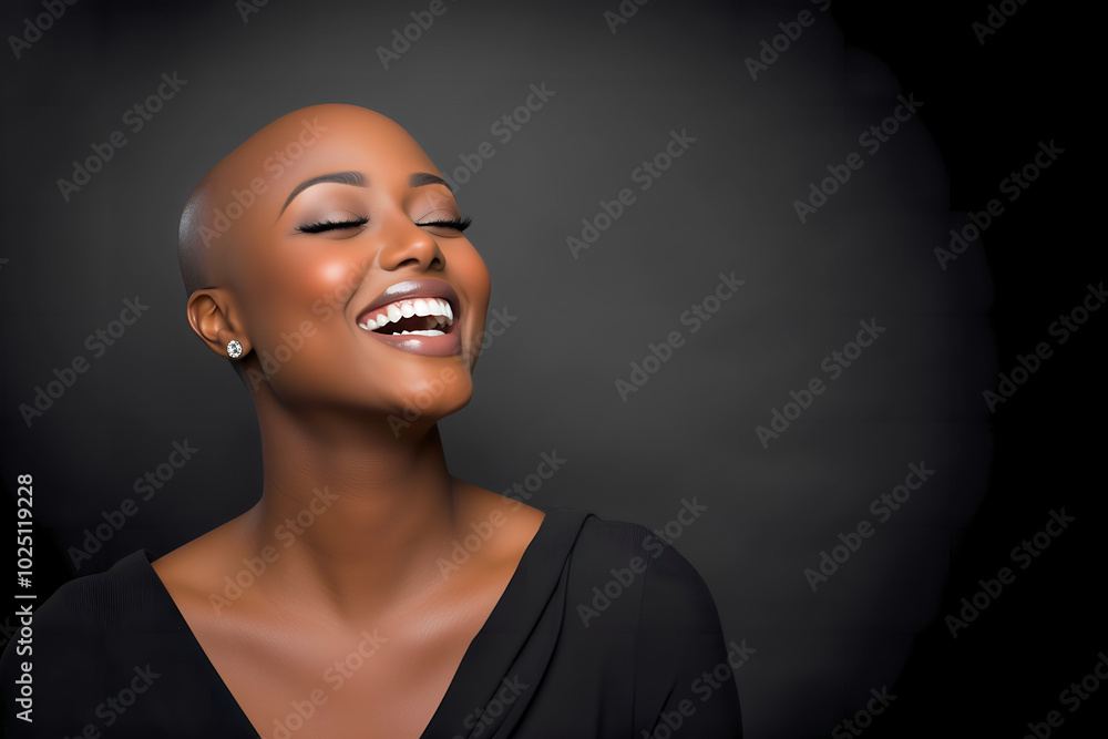 young bald african american woman isolated on black background young bald african american woman isolated on black background