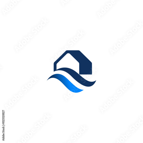 house with waves logo vector simple icon
