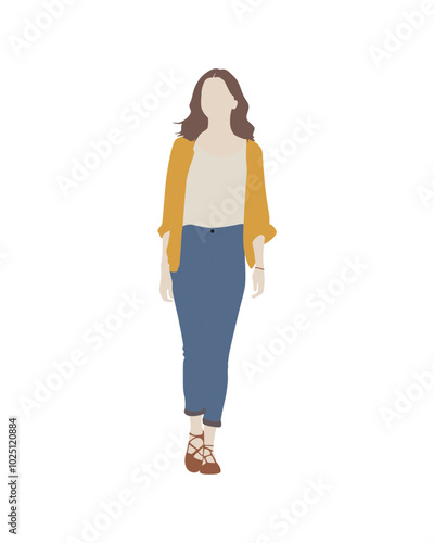 Flat vector people and illustration, woman with casual outfit