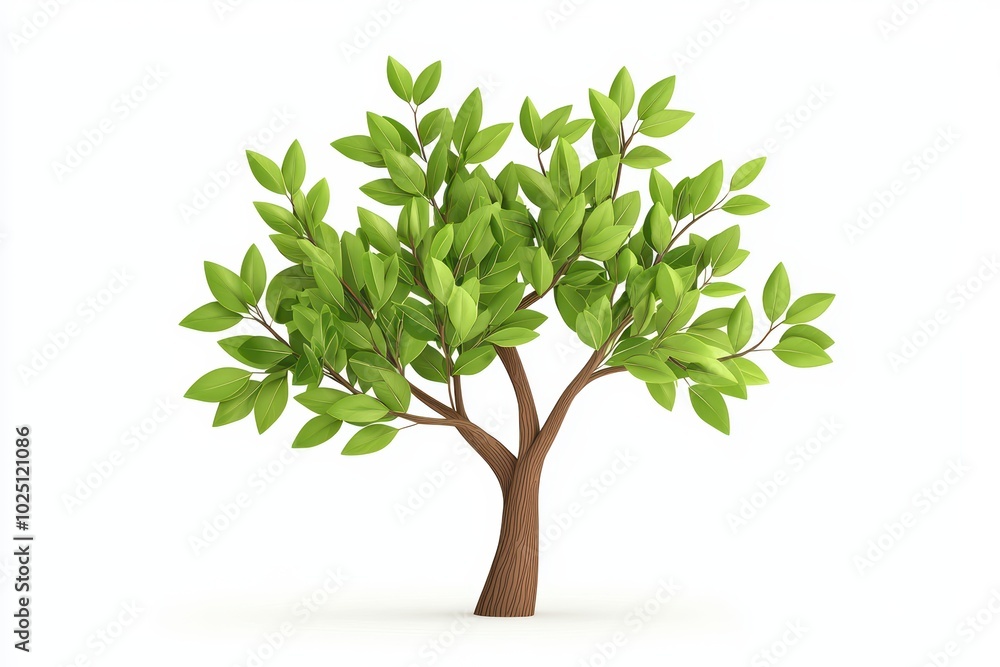 Fototapeta premium Stylized green tree with lush leaves, isolated on a white background.