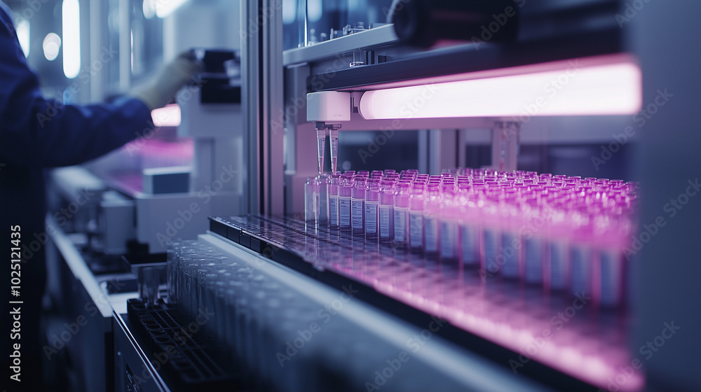 Advanced laboratory setup showcases automated vial handling at dawn for groundbreaking research Advanced laboratory setup showcases automated vial handling at dawn for groundbreaking research