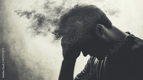Emotions in Darkness: A striking image of a person lost in a moment of emotional turmoil. capturing the essence of internal struggle. evoking feelings of sadness, stress, and other dark feelings.