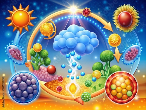 Detailed Cellular Respiration Illustration Showing Energy Production Process with Key Stages and Molecules for photo