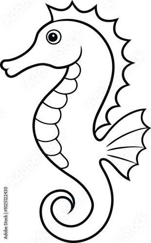 Sea horse and fish outline vector art illustration design, simple objects isolated on white background. Hand drawn colouring page. photo