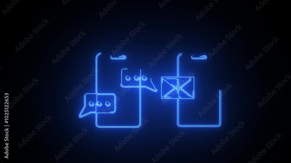 Neon Phone and Message animated icon on dark background. Glowing animated Message and phone symbol. Mail envelope, incoming mail, Sending mail icon animation. Neon Phone and Message animated icon on dark background. Glowing animated Message and phone symbol. Mail envelope, incoming mail, Sending mail icon animation.