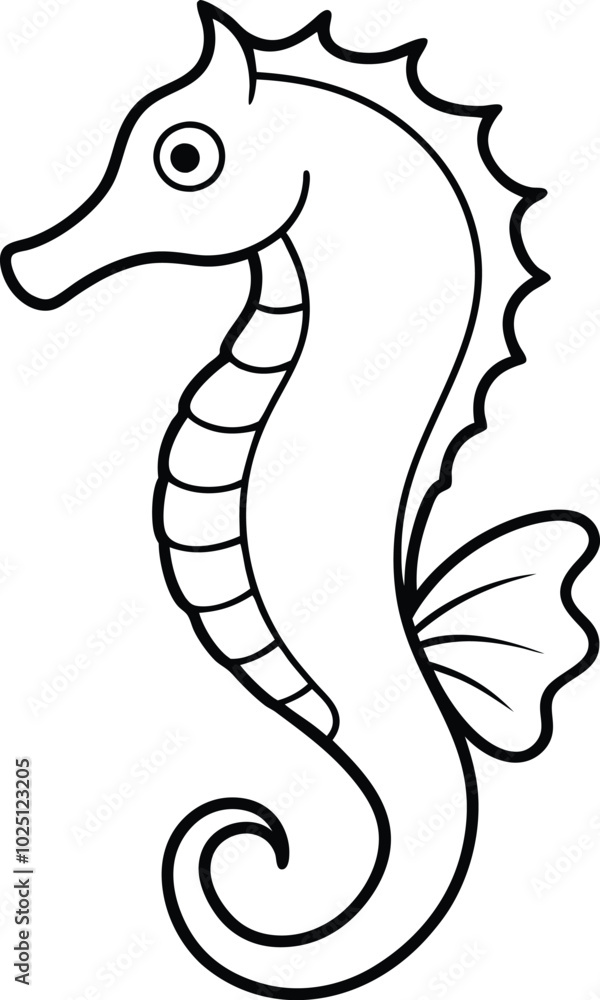 Sea horse and fish outline vector art illustration design, simple objects isolated on white background. Hand drawn colouring page. Sea horse and fish outline vector art illustration design, simple objects isolated on white background. Hand drawn colouring page.