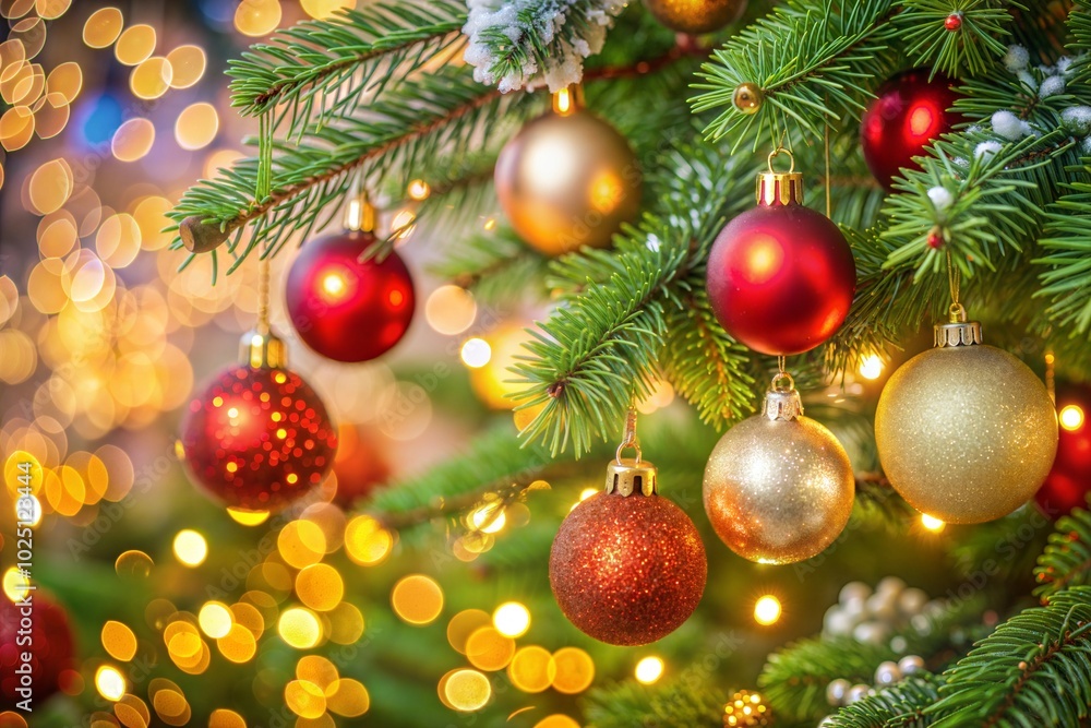 Decorated christmas tree with red and gold ornaments festive spirit Decorated christmas tree with red and gold ornaments festive spirit