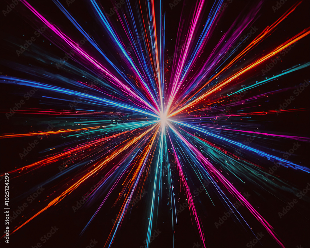 Multicolored laser lights zoom out and reflect and overlap on a black background. Looks surreal. Multicolored laser lights zoom out and reflect and overlap on a black background. Looks surreal.