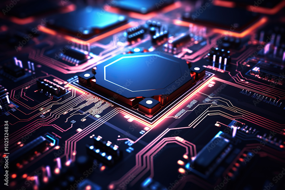 Attractive Neon Lights Illuminating Intricate Circuit Board Components Concept Attractive Neon Lights Illuminating Intricate Circuit Board Components Concept