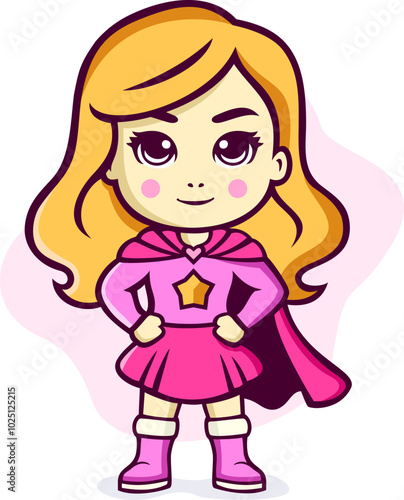 Cute Little Super Hero Girl Cartoon Illustration