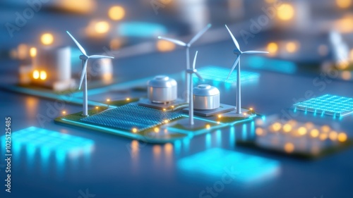 Wallpaper Mural Futuristic energy concept featuring wind turbines and solar panels, illustrating sustainable technology on a digital platform. Torontodigital.ca