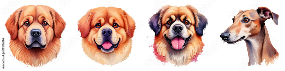 Dog breeds illustrated, white isolate background Dog breeds illustrated, white isolate background