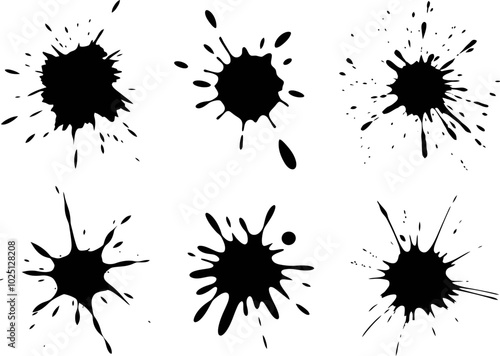 Vector Ink Splatters with Highlights on Transparent Background