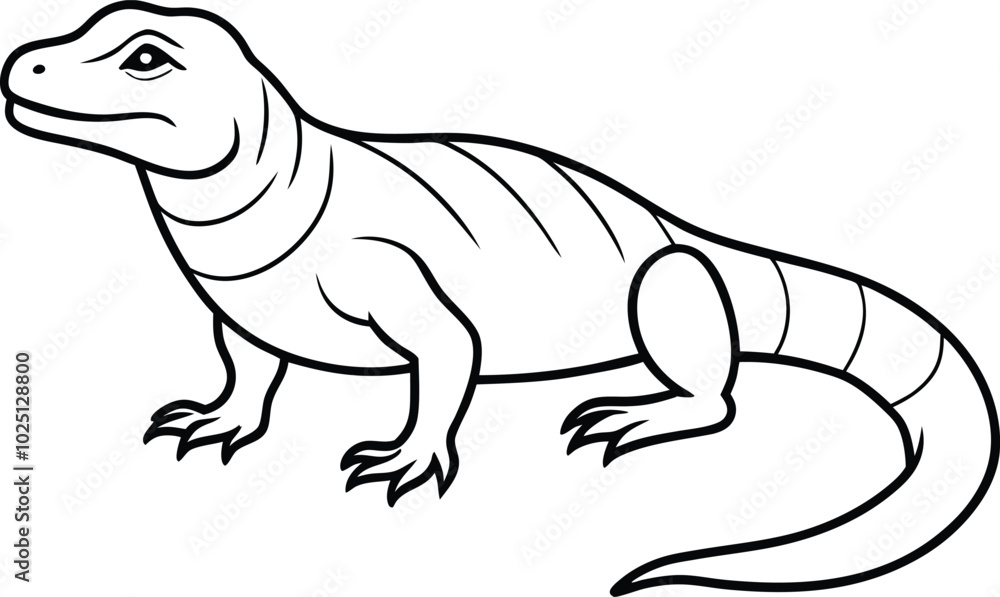 Komodo Dragon walking outline vector and line art illustration design. A komodo dragon lizard cartoon character. Komodo Dragon Animal Isolated Coloring Page. Komodo Dragon walking outline vector and line art illustration design. A komodo dragon lizard cartoon character. Komodo Dragon Animal Isolated Coloring Page.