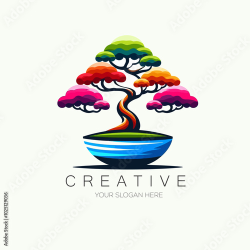 Colorful Bonsai Tree Vector Logo Design photo