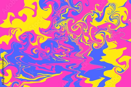 Hand painted background with mixed liquid flow paints. Abstract fluid acrylic painting. Modern marbled swirl blue pink yellow abstract backdrop for creative design of posters, cards, banners, website