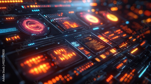 Futuristic Digital Interface with Neon Glowing Elements in a Sci-Fi Style Setting