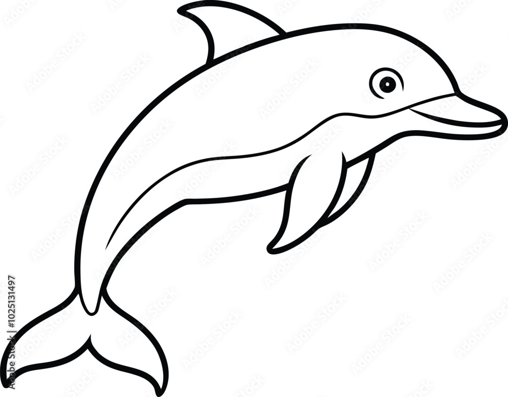Fototapeta premium Dolphin outline vector art and line art illustration design. Dolphin Coloring Pages, Kids Coloring Book. Sea animals, summer outline coloring book for kids.