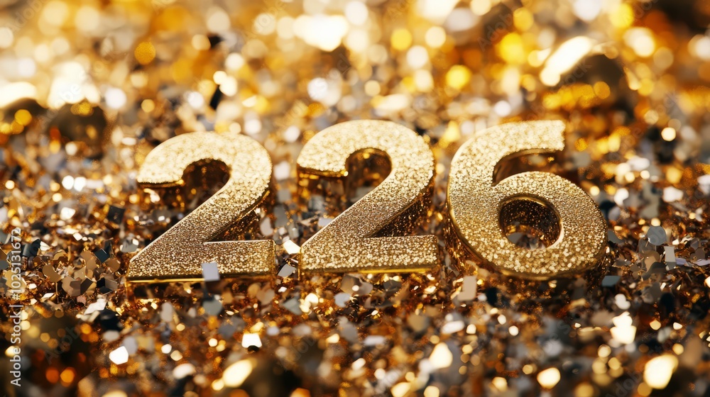 Golden 226: Shimmering gold confetti surrounds the numbers 226, evoking a sense of luxury, celebration, and anticipation for a momentous year. Golden 226: Shimmering gold confetti surrounds the numbers 226, evoking a sense of luxury, celebration, and anticipation for a momentous year.
