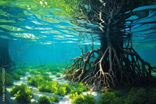 Wallpaper Mural Awesome Mangrove trees roots, above and below the water in the Caribbean sea Torontodigital.ca