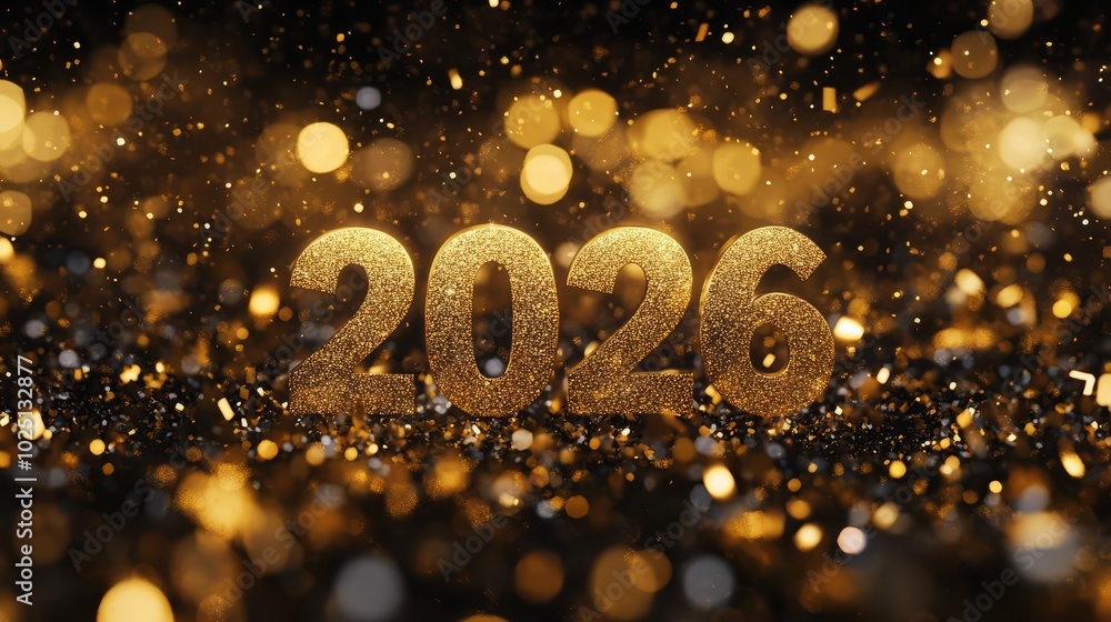 Sparkling New Year: 2026 shines brightly on a black background with shimmering gold confetti and blurred lights. It symbolizes hope, opportunity, and the promise of a fresh start. Sparkling New Year: 2026 shines brightly on a black background with shimmering gold confetti and blurred lights. It symbolizes hope, opportunity, and the promise of a fresh start.