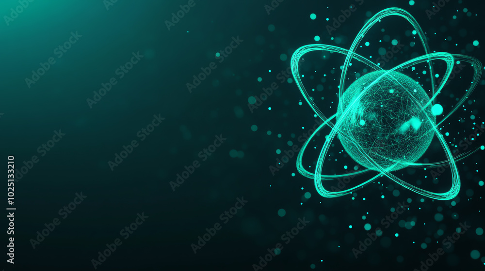 Abstract illustration of an atom with glowing lines and particles on a dark background, symbolizing atomic energy and modern science concepts. Abstract illustration of an atom with glowing lines and particles on a dark background, symbolizing atomic energy and modern science concepts.