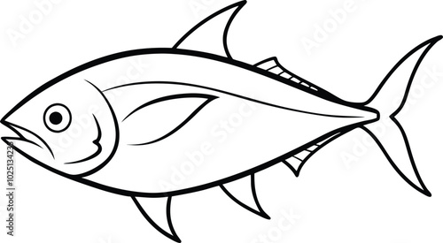 Tuna fish outline vector art and line art illustration design. Tuna fish logo icon outline illustration. Salmon tuna fish line icon seafood logo. Hand Drawn Illustration Isolated.