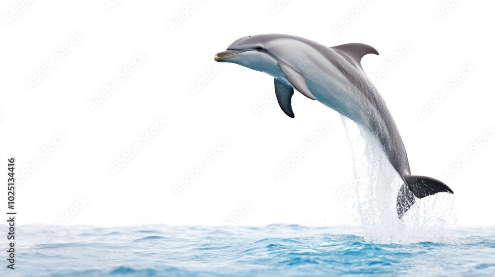 Dolphin jumping out of water, showcasing its agility and grace in motion Dolphin jumping out of water, showcasing its agility and grace in motion